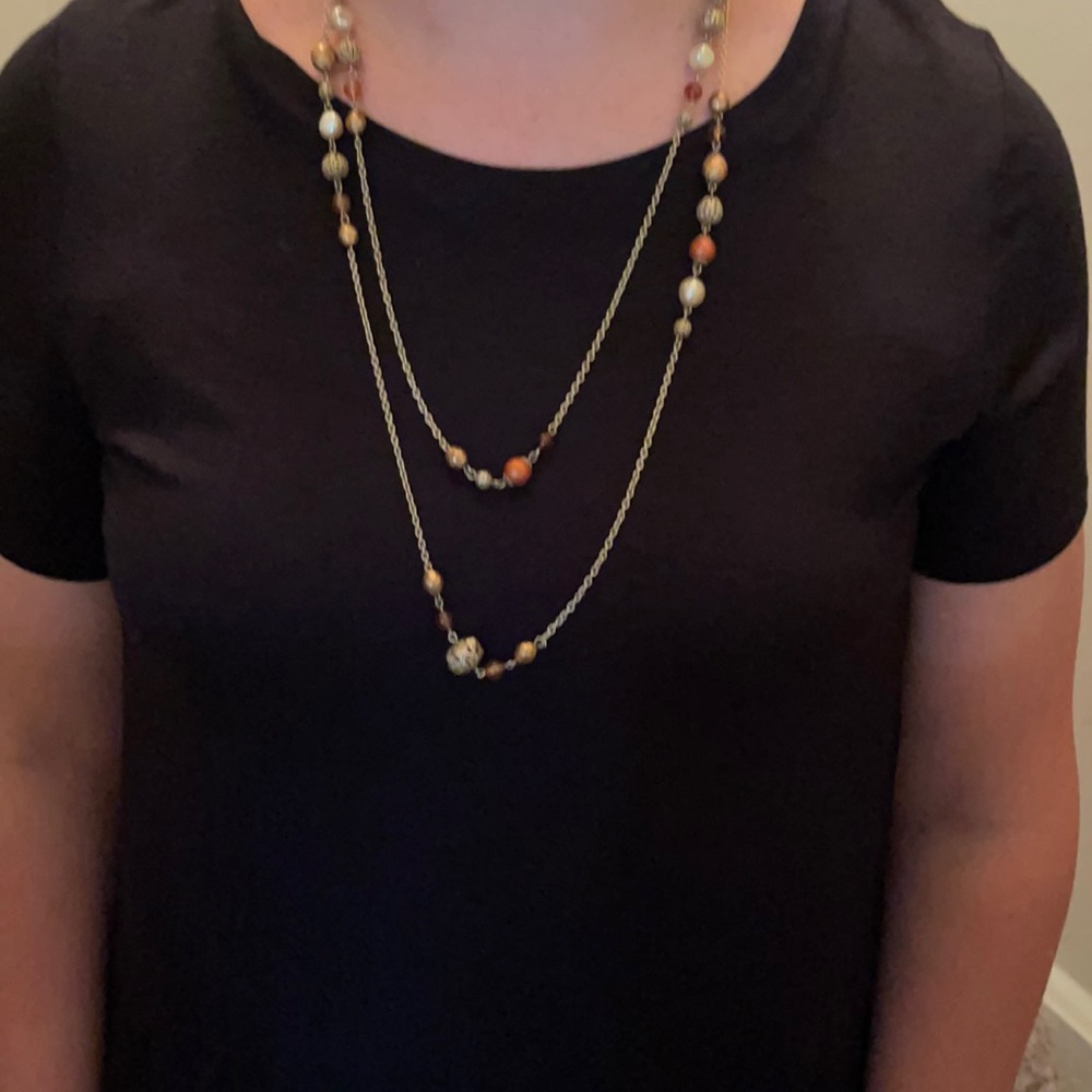 Gold and Brown Beaded Layered Necklace